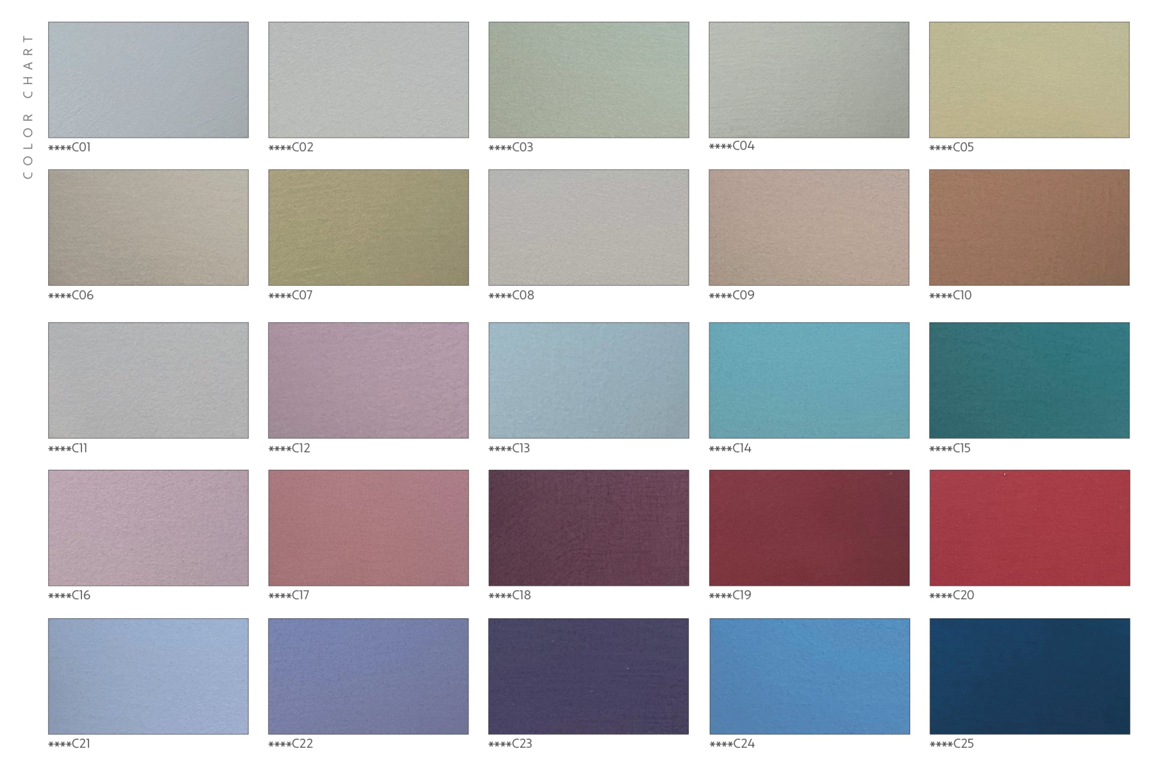 UENDELIG color chart showcasing a variety of stunning shades for exclusive decorative finishes.