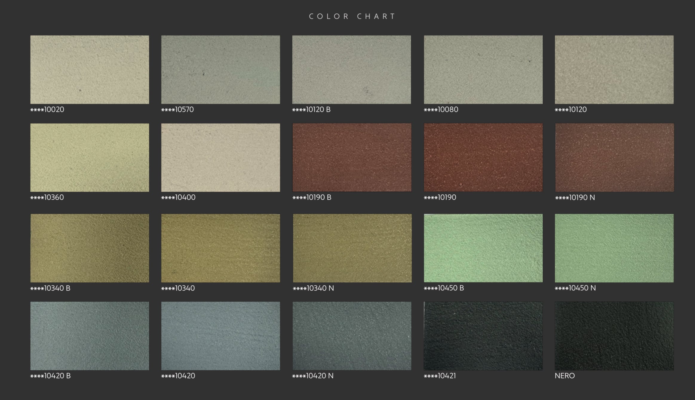 Color chart showcasing various shades for MONOLITH - NEUTRO GRANA MEDIA NEW 20kg by Nordflo.