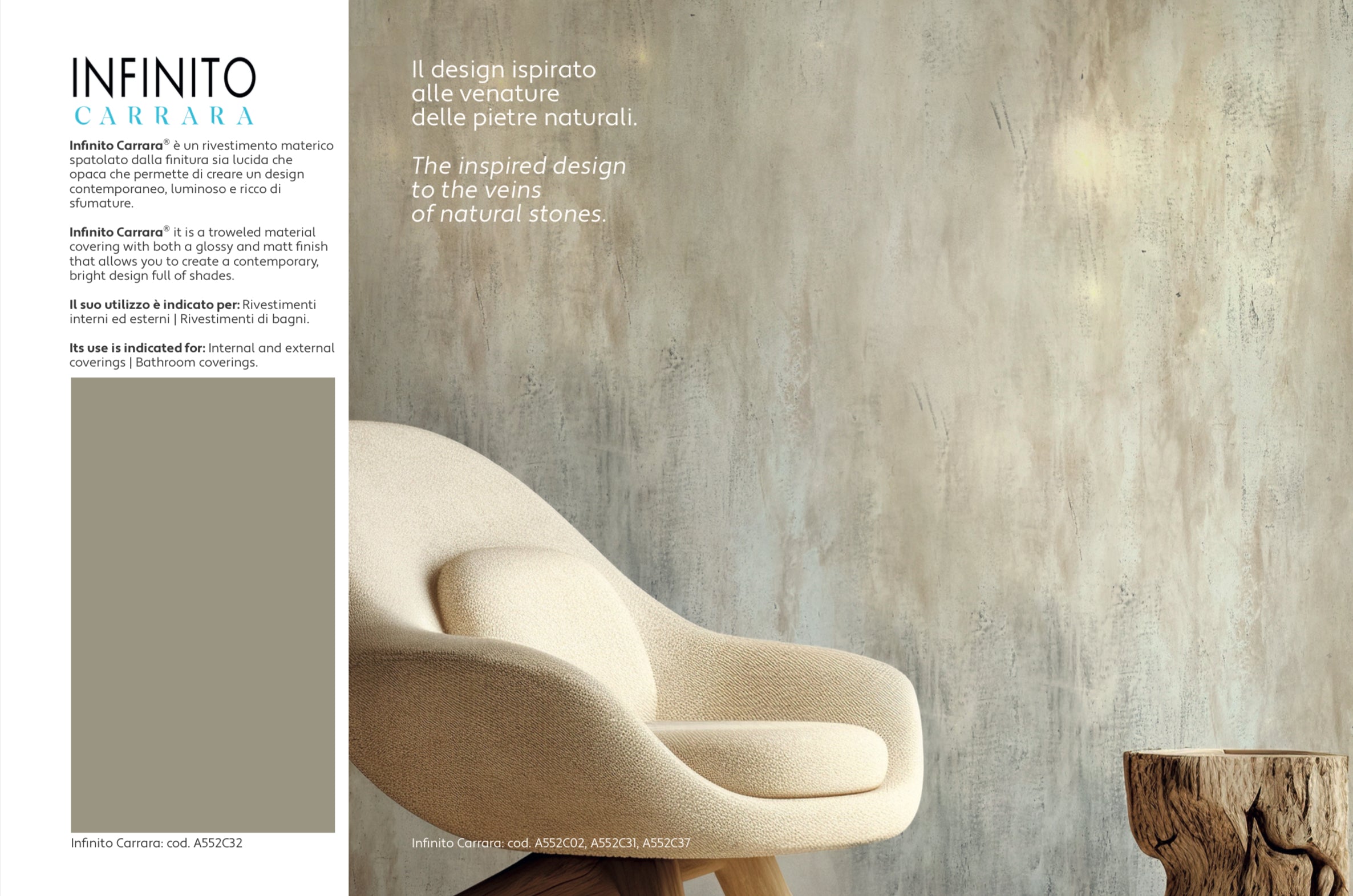 INFINITO Carrara decorative marble finish by Nordflo, showcasing luxurious, polished wall surfaces.