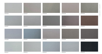 UENDELIG color chart showcasing various tones for decorative finishes in mikrosement and epoxy.