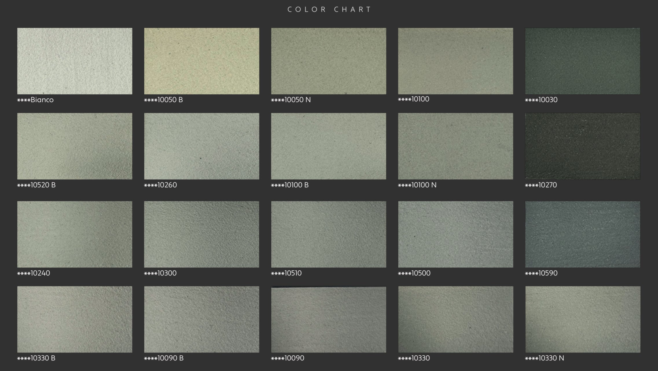 MIKROLOGGIA 15 kg color chart showcasing various shades of mikrocement and epoxy for innovative design.