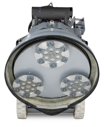Propan Betongsliper med Fjernkontroll L38GREB – 36,5" visning av slipehodet med tre slipemotorer.