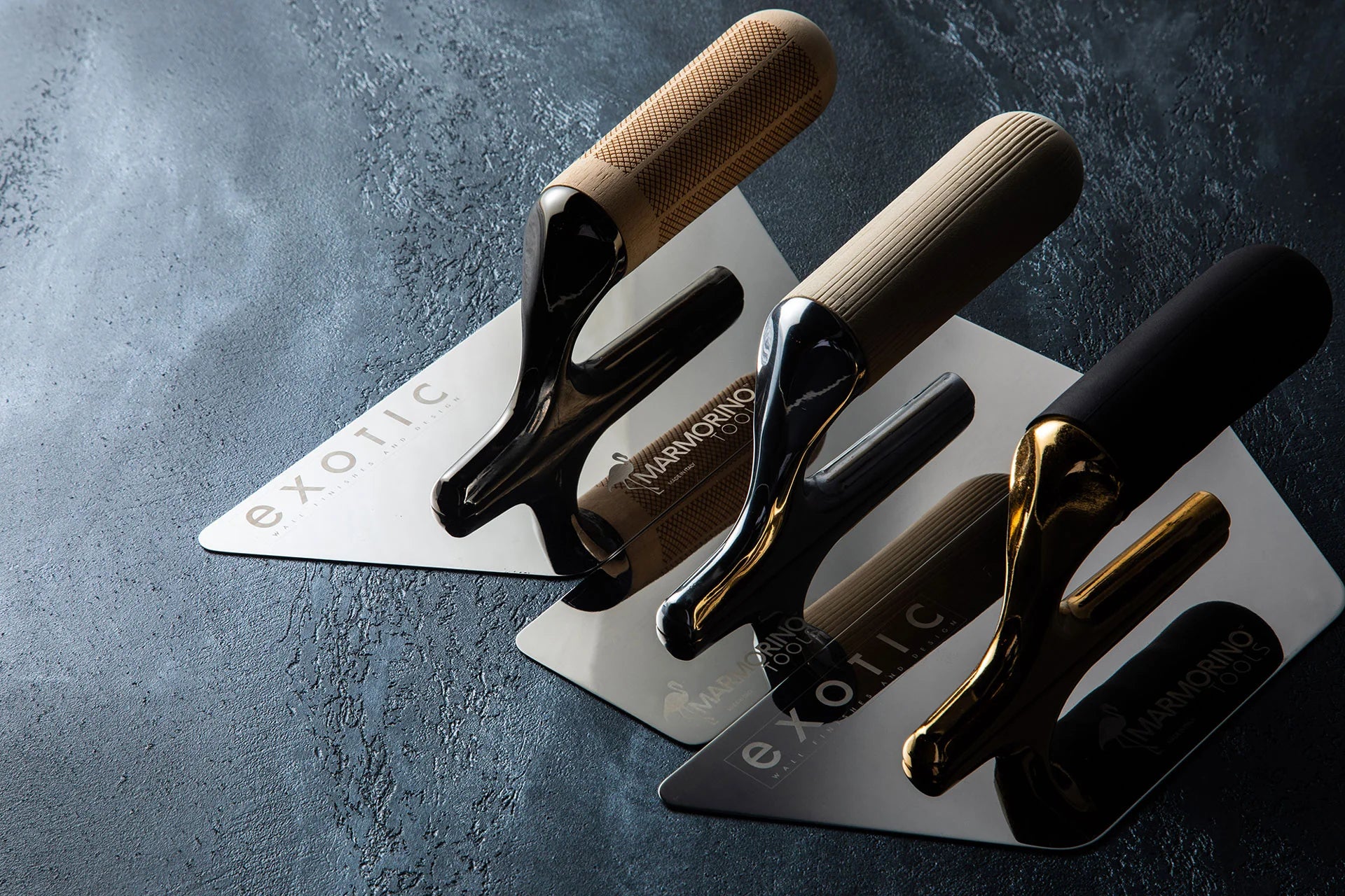 Elite Pro 200/80 trowels featuring luxurious finishes and ergonomic handles for precision work.